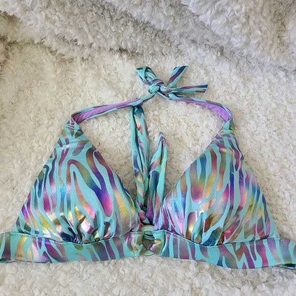 Victoria's Secret Zebra Pattern Foil‎ Iridescent Padded Bikini Top sz M - Picture 1 of 4
